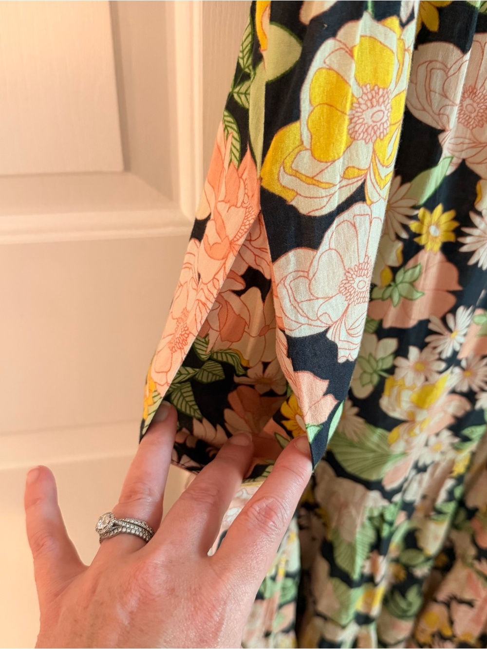 Anthropologie Black Floral Maxi Dress with Pink, Yellow & Green Print - Picture 10 of 10